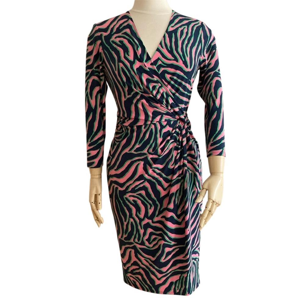 ANNE KLEIN | Pink Floral Faux Wrap Sheath Dress V-Neck Size 6